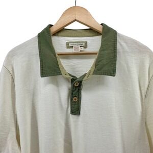Carbon 2 Cobalt Mens XL Polo Shirt Cream Olive Green Slub Cotton Short Sleeve